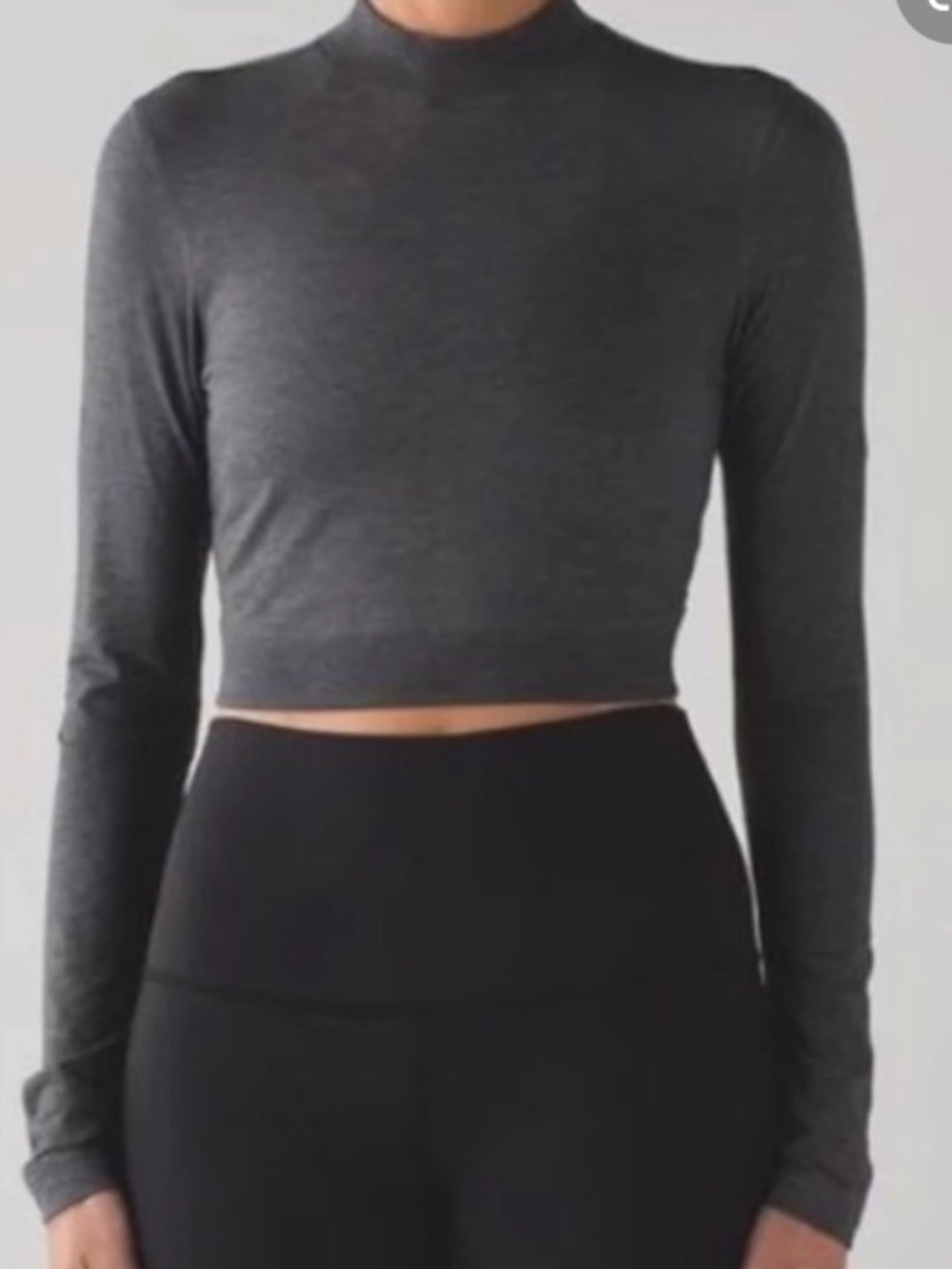 Lululemon Kitsilano Mock LS - Gray Long-Sleeve Cropped Mock Neck Top